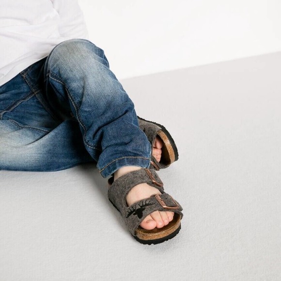 Birkenstock Arizona Kids Wool Felt Gray Elk Sandals EU26 US K 8 Narrow 1007124 - Picture 6 of 8